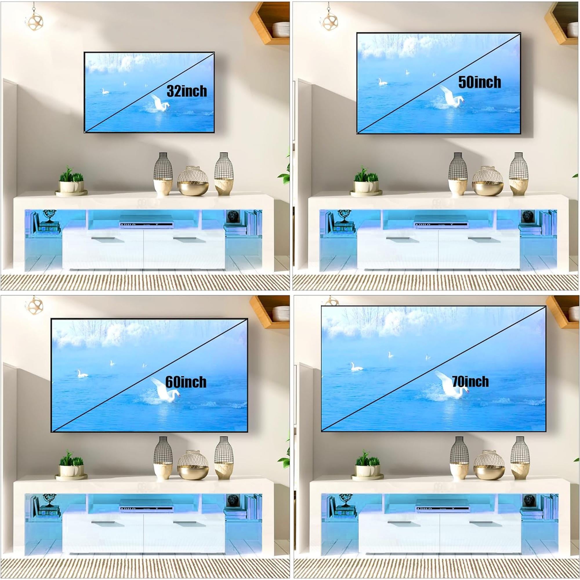 PAPROOS TV Stand for TVs up to 70", High Gloss TV Cabinet with LED Light, Modern TV Console Table with Storage Drawers, Media Television Stand Entertainment Center, White