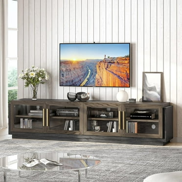 BELLEZE 83" TV Stand for TVs up to 85", Modern TV Cabinet & Entertainment Center with Shelves, Wood Storage Cabinet for Living Room or Bedroom - Brixston (Brown)