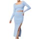 thumbnail image 1 of Traje de falda de empalme de suéter de manga completa sólido con cuello cuadrado informal sexy para mujer Wmkox8yi FGJ1430, 1 of 7