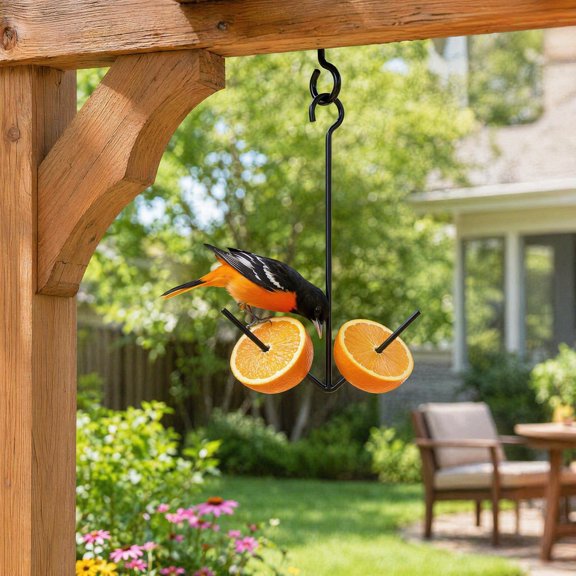 JKXTDKS 2 Pack Oriole Bird Feeder – Hanging Orange Fruit Feeder with Hook, Black Fruit Holders for Outdoors Garden Patio, Attracts Orioles, Woodpeckers, and Fruit-Loving Birds