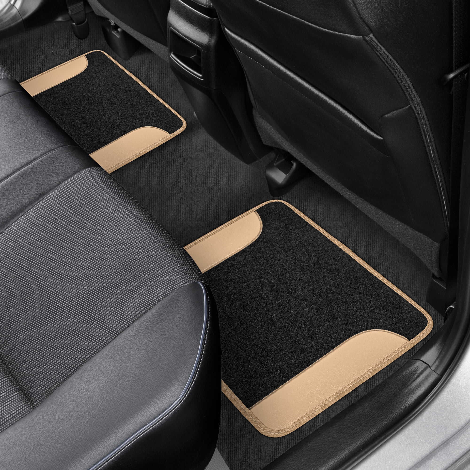 BDK Beige Heavy Duty Front & Rear Carpet Floor Mats Universal Liners for Car SUV Van & Truck, All Weather Protection with Anti-Slip Nibs, Fit Contours of Most Vehicles