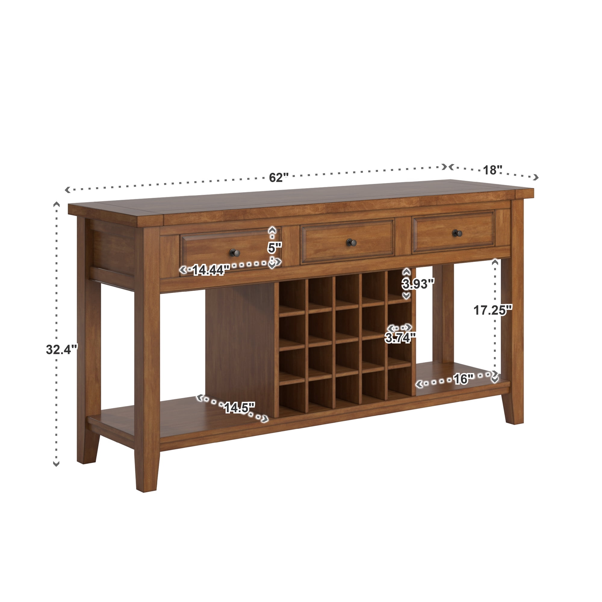 Weston Home Farmhouse Oak Top Kitchen Buffet Server with Wine Rack, Oak