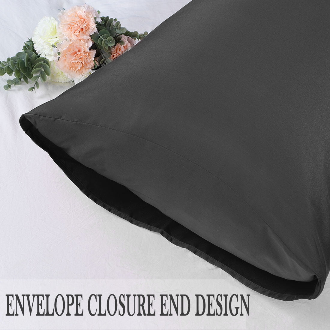 PiccoCasa 4 Pack Silk Satin Pillowcases Envelope Pillow Covers Queen Black