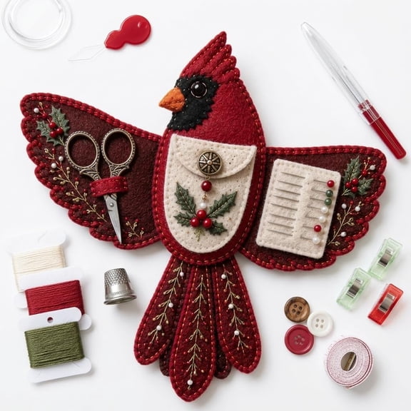 Bird Shaped Felt Sewing Organizer DIY Kit, Handmade Embroidery Sewing Box for Needles, Thread, Scissors and Craft Supplies, Foldable Quilting Organizer Gift, A
