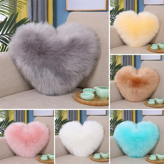 Walbest 19.7Inch Faux Fur Love Heart Throw Pillow Case, Soft Texture Couch Sofa Bed Decorative Cushion Cover Fluffy Luxury Plush Pillow Case Boho Home Decor