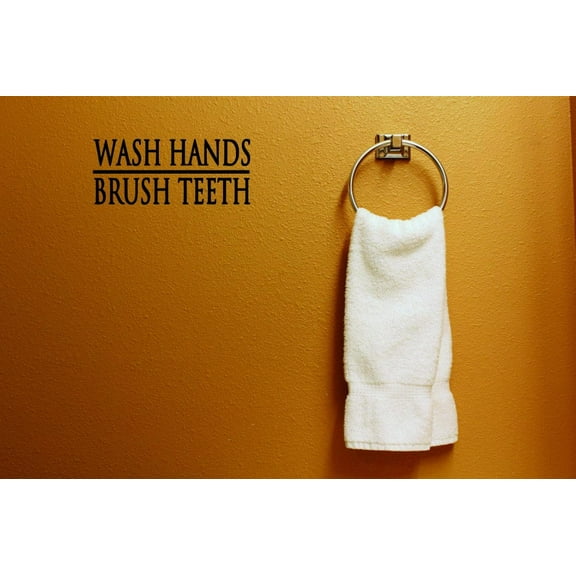Wash Hands Brush Teeth Sign Vinyl Wall Decal for Home - Bathroom Shower Clean Flush Toilet Cute Wall Décor Bedroom Living Room Entry - Removable High Tact - Size: 4 In x 20 In