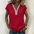 thumbnail image 4 of Lmueinov Women's Boho Cap Sleeve Lace Trim V Neck Tops 2026 Summer Casual Loose Beach Vacation Tee Shirts Blouse, 4 of 8
