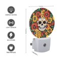 thumbnail image 4 of Round LED Night Lights Lamp with Dusk to Dawn Sensor, Colorful Floral Surrounded Sugar Skull Night Light Plug Into Wall for Kids Room, Bedroom, Bathroom, Kitchen, Hallway, 4 of 4