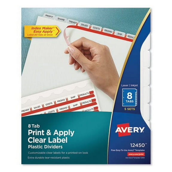 Print And Apply Index Maker Clear Label Plastic Dividers With Printable Label Strip, 8-Tab, 11 X 8.5, Translucent, 5 Sets | Bundle of 2 Packs