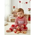 thumbnail image 4 of BemeyourBBs Newborn Baby Boy Valentines Day Romper Outfits Waffle Knit Stripe Romper Cute Letters Heart Embroidery Long Sleeve Jumpsuit Spring Clothes, 4 of 9