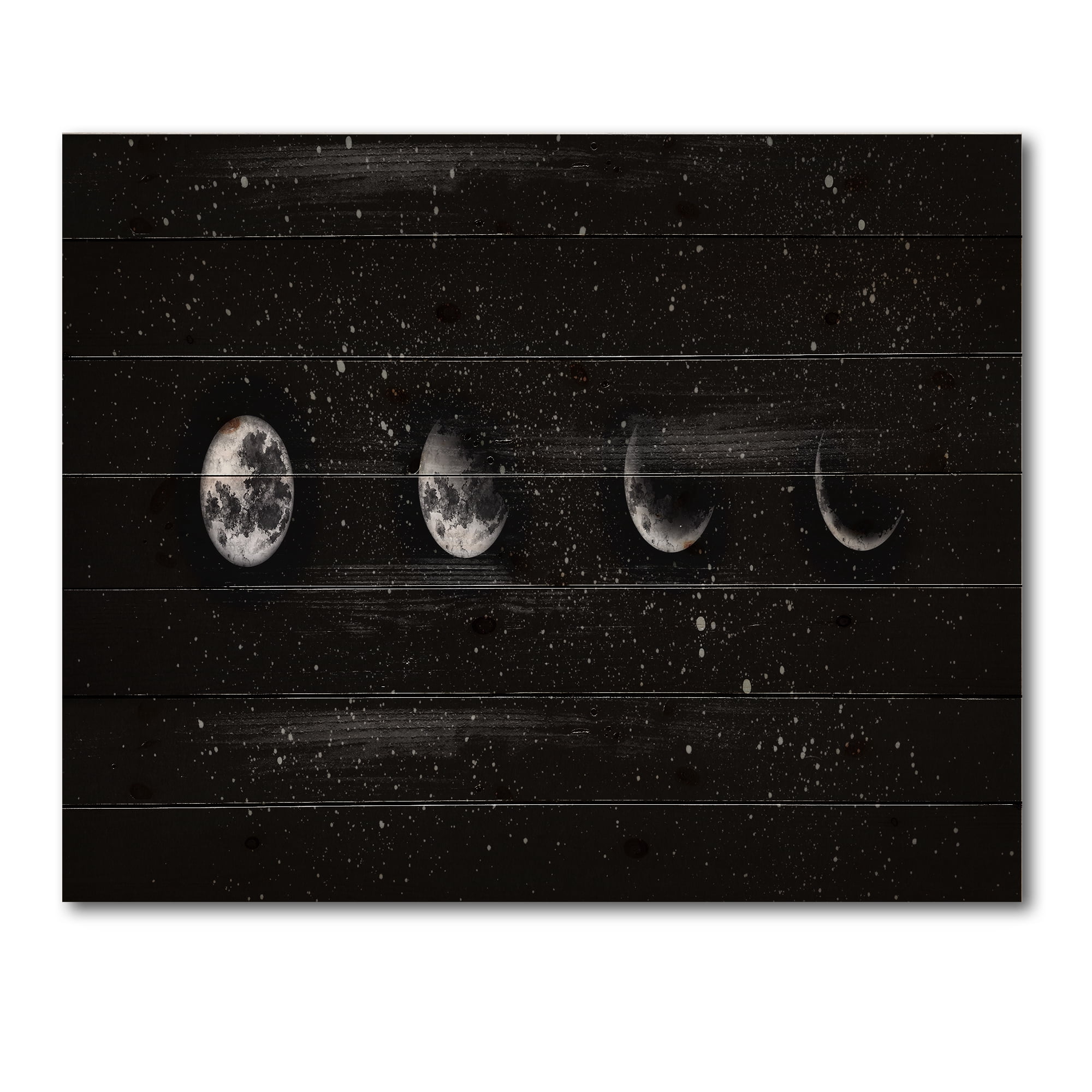 Designart 'The Night Sky With Moon Phases' Modern Print on Natural Pine Wood