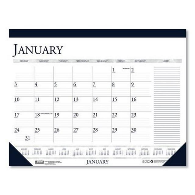 House of Doo HOD1646 Recycled Two-Color Monthly Desk Calendar with Large Notes Section