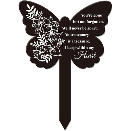 Butterfly Shaped Flowers Garden Stake Never Be Apart Memorial Remembrance Plaque Stake for Cemetery Acrylic Grave Stake Waterproof Sympathy Garden Stake for Yard Grave Cemetery DIY