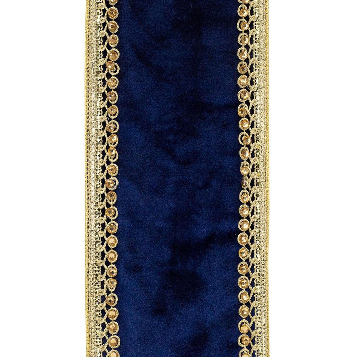 Reliant Ribbon - 94442W-690-10D, Ribbon, Navy/gold, 4 Inch, 5 Yards