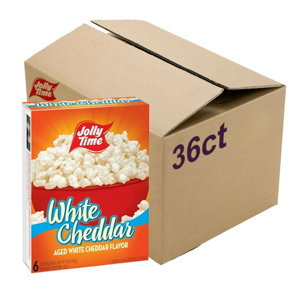 JOLLY TIME White Cheddar Cheese Microwave Popcorn, 2.9oz Sharing Bag, 6 Bags Per Carton (White Cheddar, 2.9 Ounce (Pack of 36))