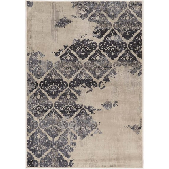 Linon Jewel 2' x 3' Blue Clara Rug in Beige and Navy