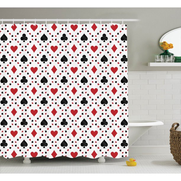 Casino Decorations Shower Curtain Set, Poker Cards Advertising Holidays ...