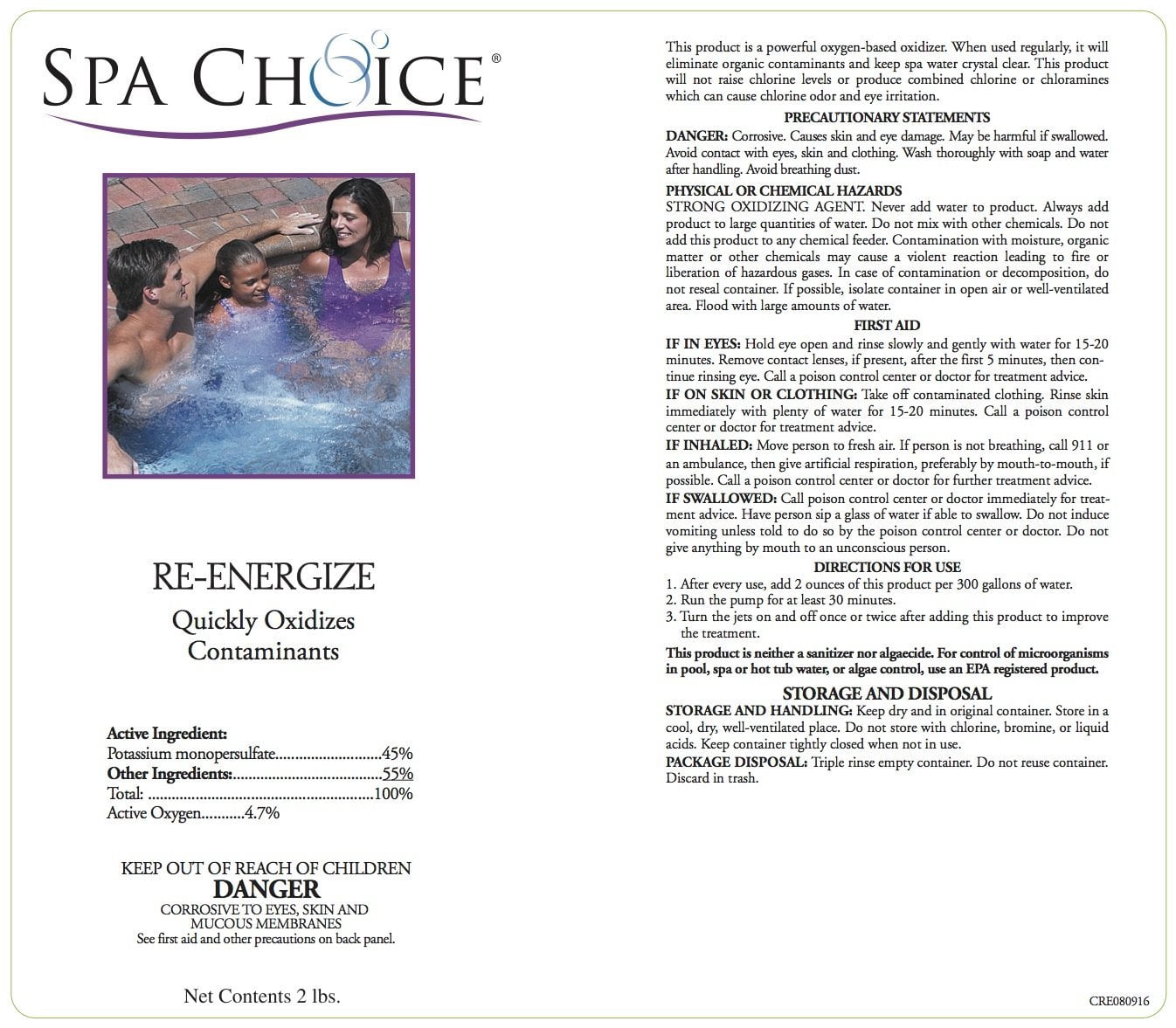 Spa Choice ReEnergize Spa & Hot Tub Non-Chlorine Shock Oxidizer - 4 x 2 Lbs.