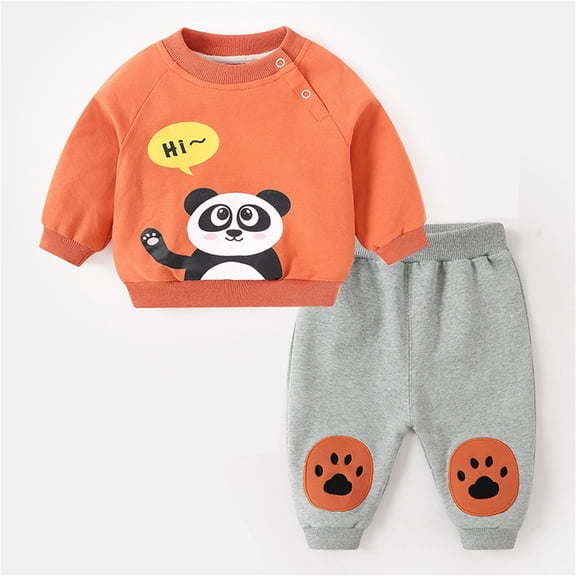Vedolay Boys Fashion Sets Boy Clothes Cotton Fall Outfits Long Sleeve Little Boy Tshirts and Pants Sets 2PC,Orange 2-3 Years