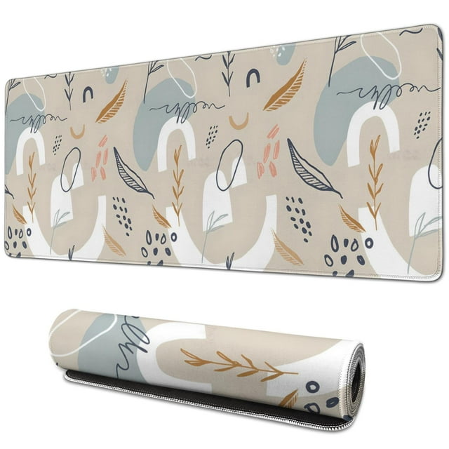 Seamless Operation with Abstract Art Mouse Pad | Non-Slip Rubber Base, Waterproof | Modern Boho Leaves Design | 31.5x11.8in Size