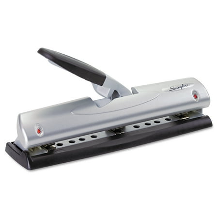 Swingline 12-Sheet Easy View LightTouch Three-Hole Punch, 9/32" Holes, Silver/Black