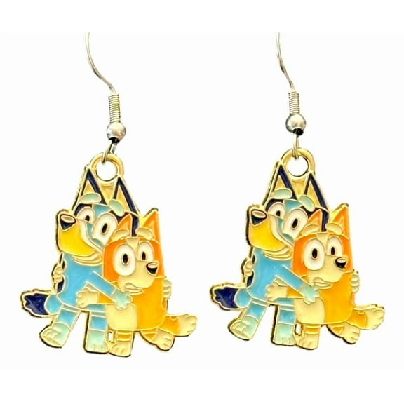Bluey and Bingo Cartoon Earrings Enamel Finish French Wire Dangle