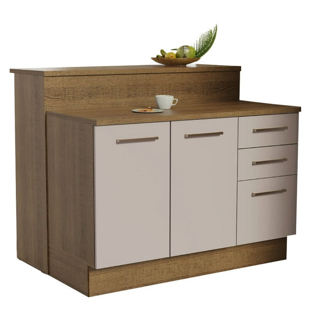 Isla de Cocina con Encimera y Mostrador Madesa Ágata 120cm Marrón/Crema