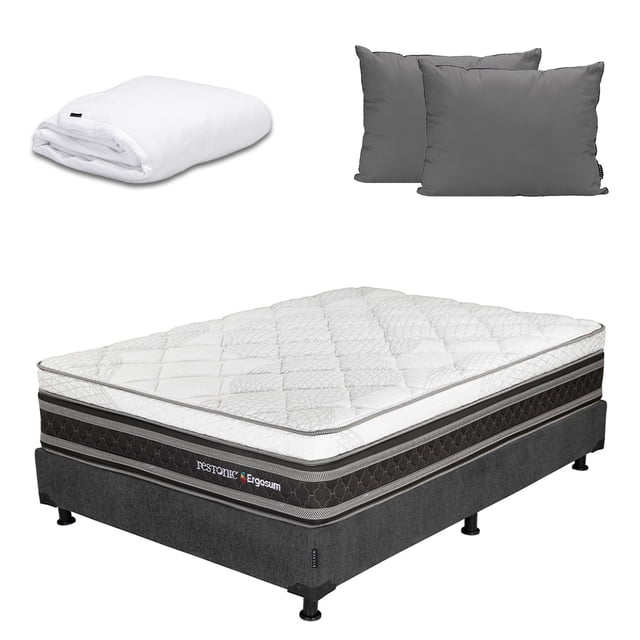 Colchón Queen Size Ergosum Restonic + Box + Almohada 2Pack + Protector Cloud