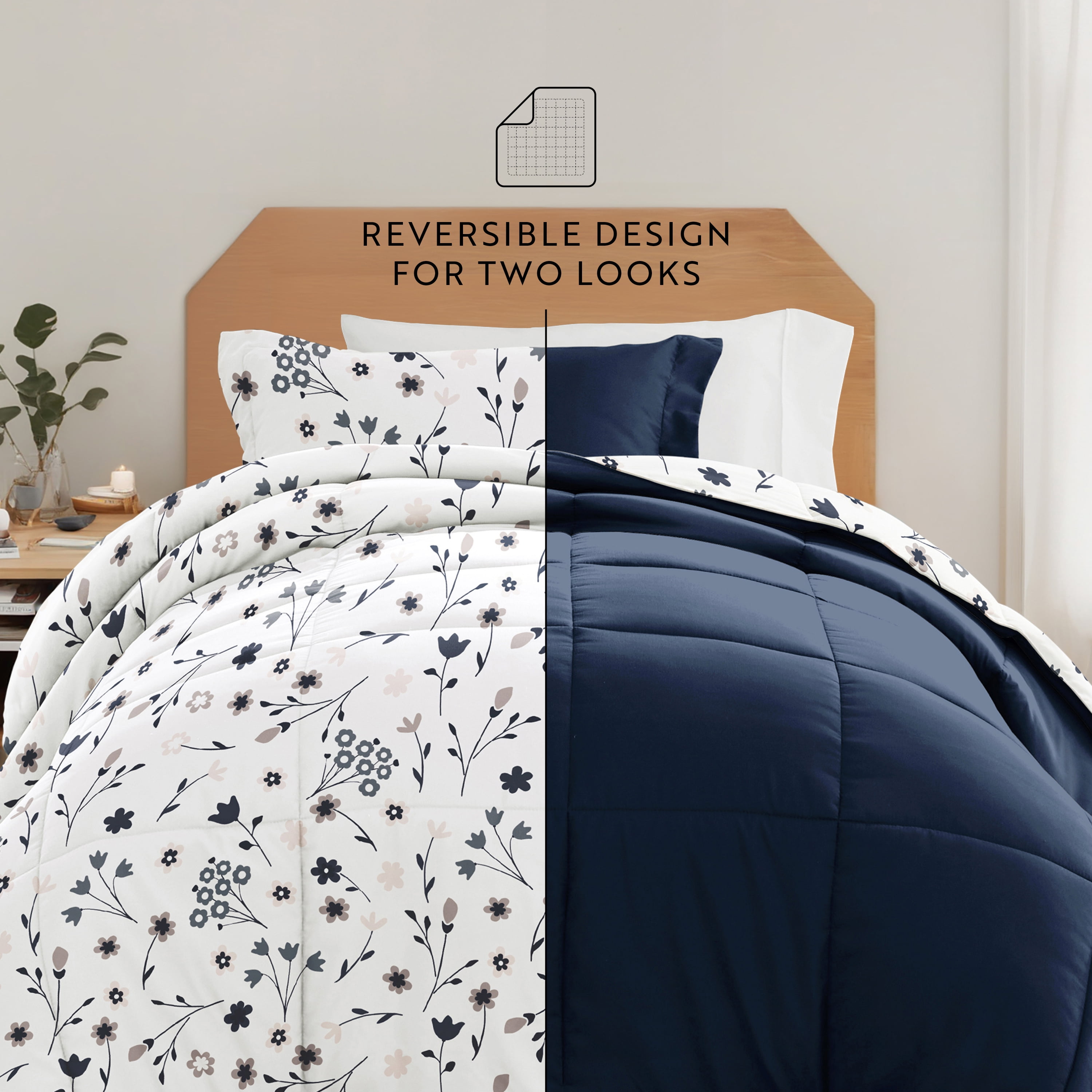 Noble Linens 8 Piece Dorm Bedding Bundle, Comforter & Sheet Set, Pillows, Laundry Bag