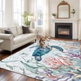 thumbnail image 3 of Ocean Teal Washable Living Room Rugs 5'x8', Sea Turtle Coral Seagrass Marine Life Coastal Low Pile Throw Large Area Rug Non-Slip Sturdy Edge Binding Carpet for Living Room Kitchen Office, 3 of 9