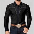 thumbnail image 4 of BUWTTED Men's Shirts Western Cowboy Vintage Retro Embroidered Print Long Sleeve Slim Fit Casual Button Down Spring Work Black Shirt L, 4 of 6