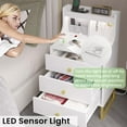 Modern White Nightstand with LED Sensor Light & Charging Station