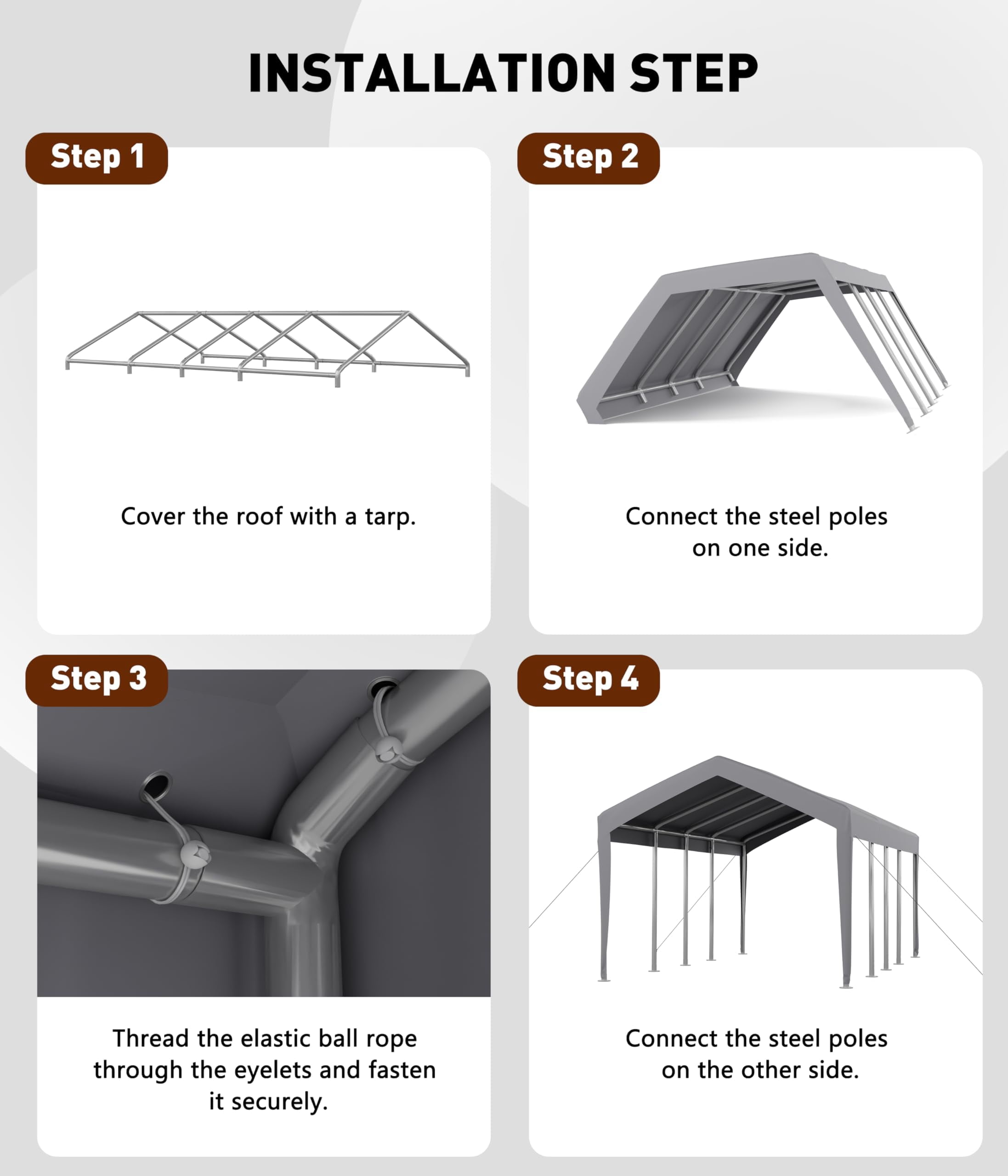 Waterproof Heavy Duty Carport Canopy, UV Resistant Multi-Use Outdoor Storage Garage Party Tent, Grey, 4x6M