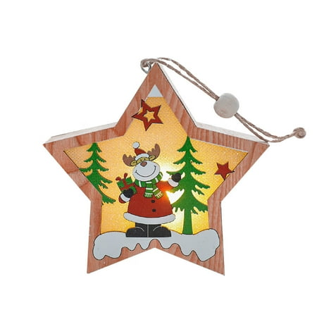 

Christmas Decorations Wooden Glowing Five-Pointed Star Scene Decoration Pendant