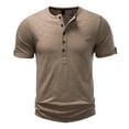 thumbnail image 2 of Grandad Collar Henley T Shirt for Men , Men's Smart Half Buttons Tee Slim Fit Collarless Polos T-Shirts Summer Regular Fit Casual Tops Button Up V Neck Pullover Plain Basic Tees Shirt, 2 of 7