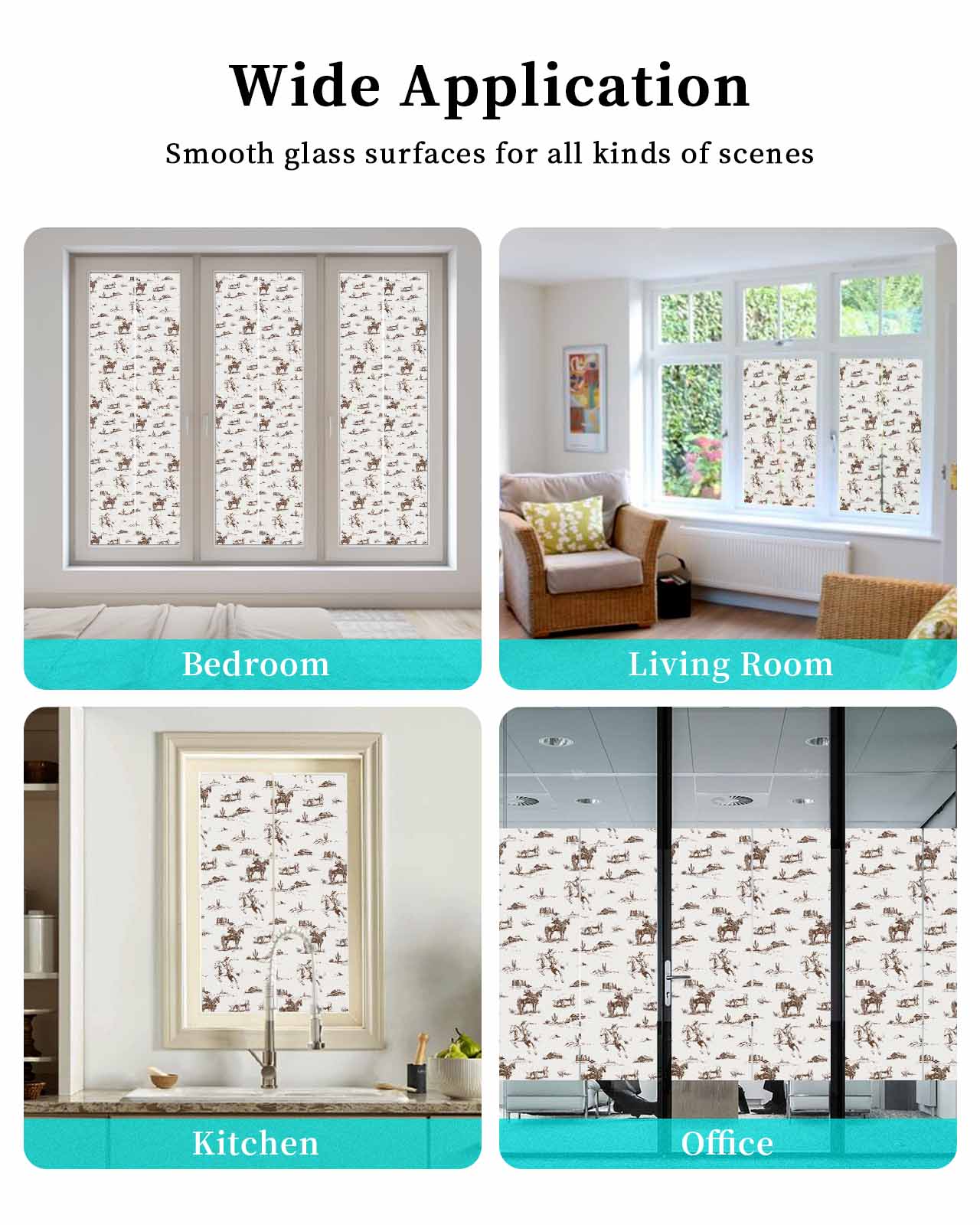 Window Privacy Film Brown Western Cowboy Stained Glass Window Film Decorative Sun Block Window Cover Farmhouse Vintage Ethnic Art Window Clings Static Adhesive Sticker for Bathroom 29.5"x118"