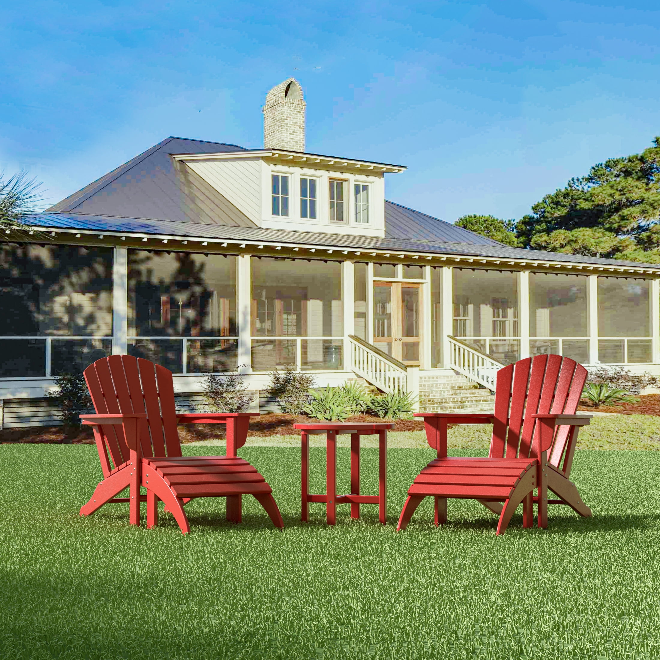 Westin Outdoor Classic 5-Piece Plastic Weather Resistant Outdoor Chat Sets, Red