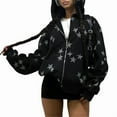 thumbnail image 3 of Zip Up Star Print Hoodies for Women Cropped Sweatshirts Fall Fashion Outfits Y2k Fleece Couples Clothes Black L, 3 of 8