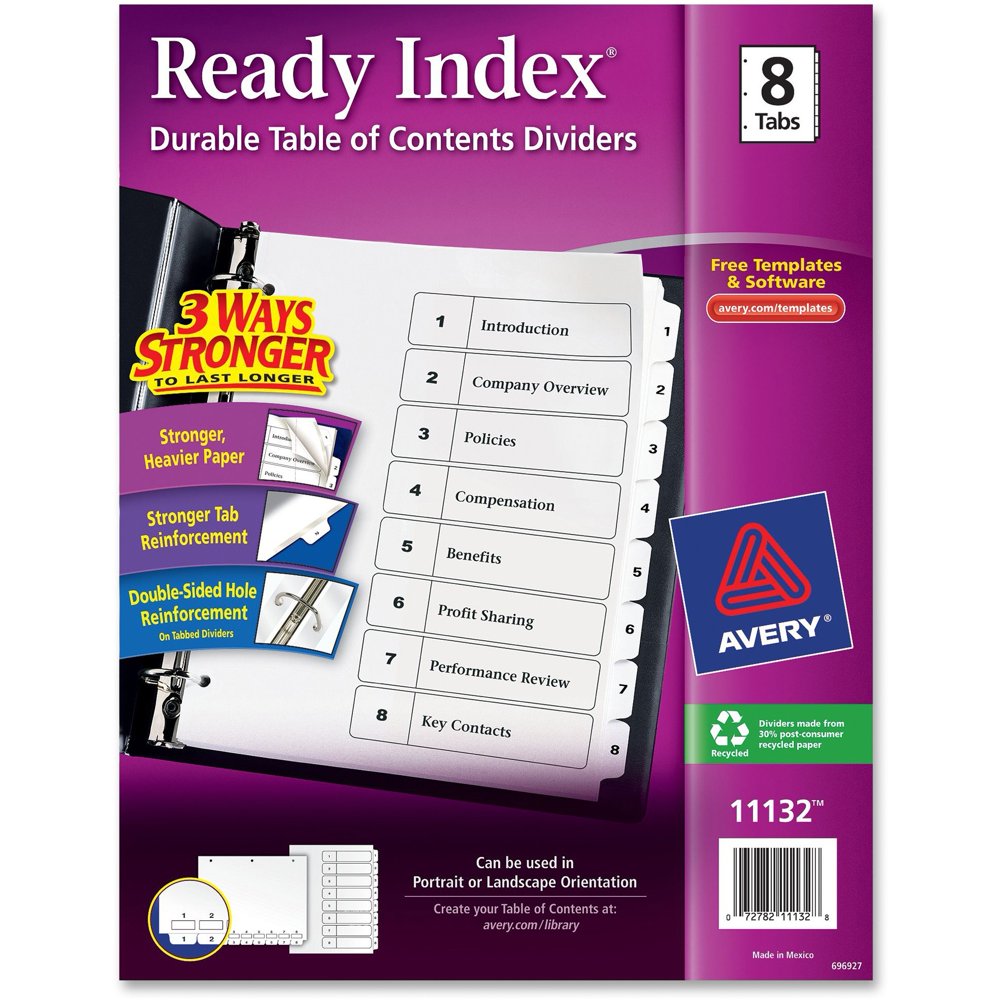 Ready Index Binder Dividers Customizable Table of Contents Walmart