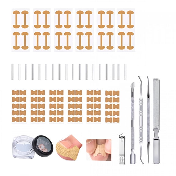 EXLEAF Ingrown toenail treatment, Professional ingrown toenails pedicure tool set, 60Pcs Breathable Toenail Corrector Patch with File and Lifter for Home Pedicure Care