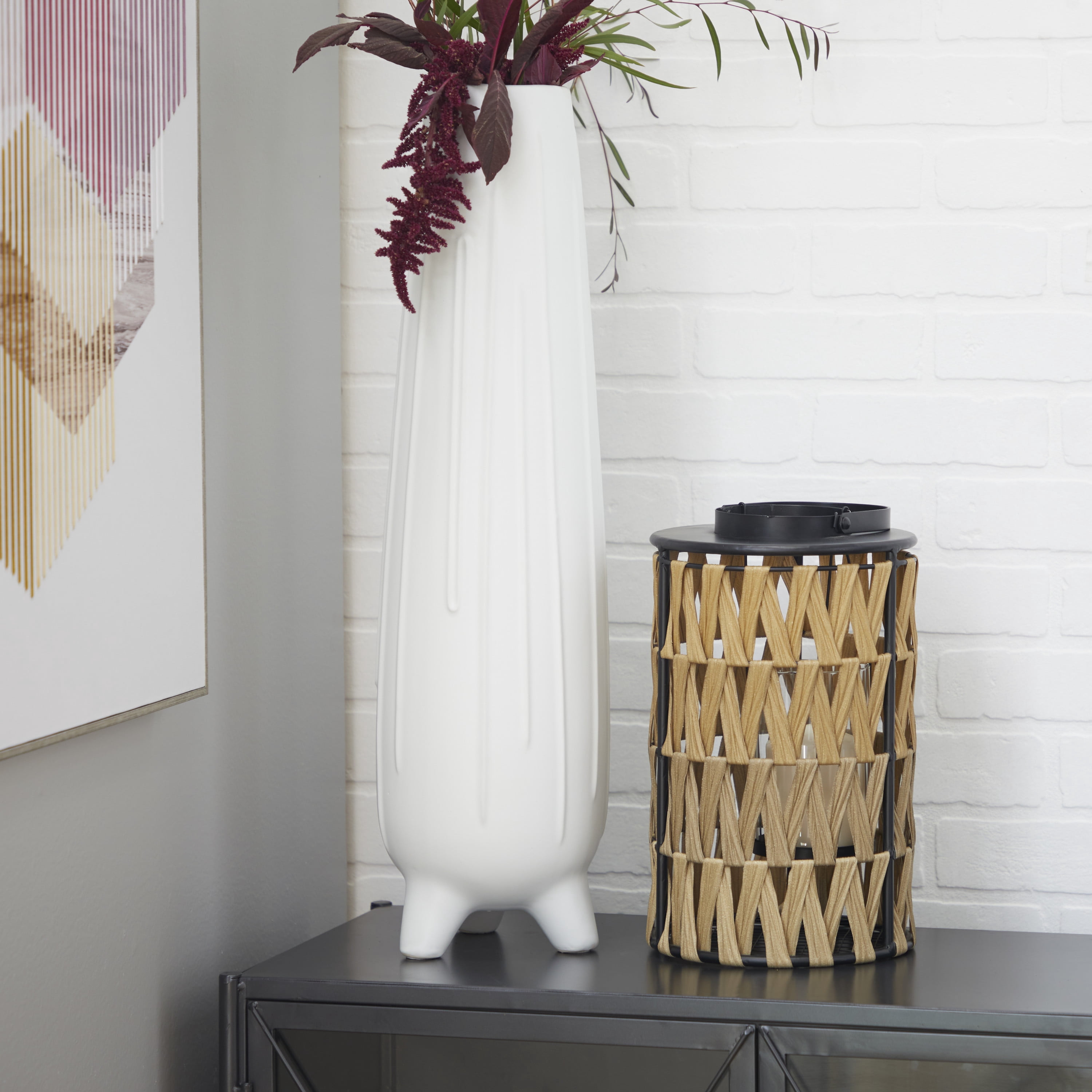 DecMode Brown Plastic Rattan Decorative Candle Lantern