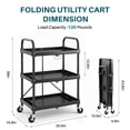 thumbnail image 4 of edx 3-Tier Portable Utility Cart with Wheels, Heavy Duty Collapsible Cart for Home, Office, Kitchen and Storage,120LBS Capacity,Black, 4 of 8