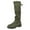 Dark Green, variant on Boots for Women Fold Over Chunky Heel Lace Up Suede Booties 2025 Trendy Mid Calf Pull On Round Toe Women Boots
