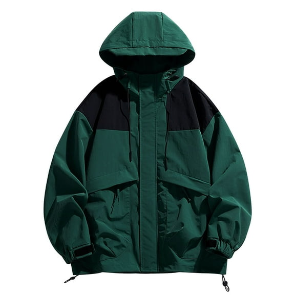 Kmdttou Men's Rain Jacket Waterproof with Hooded Hiking Coat Warm Winter Snow Coat Mountain Windbreaker Hooded Raincoat Jacket Army Green XL