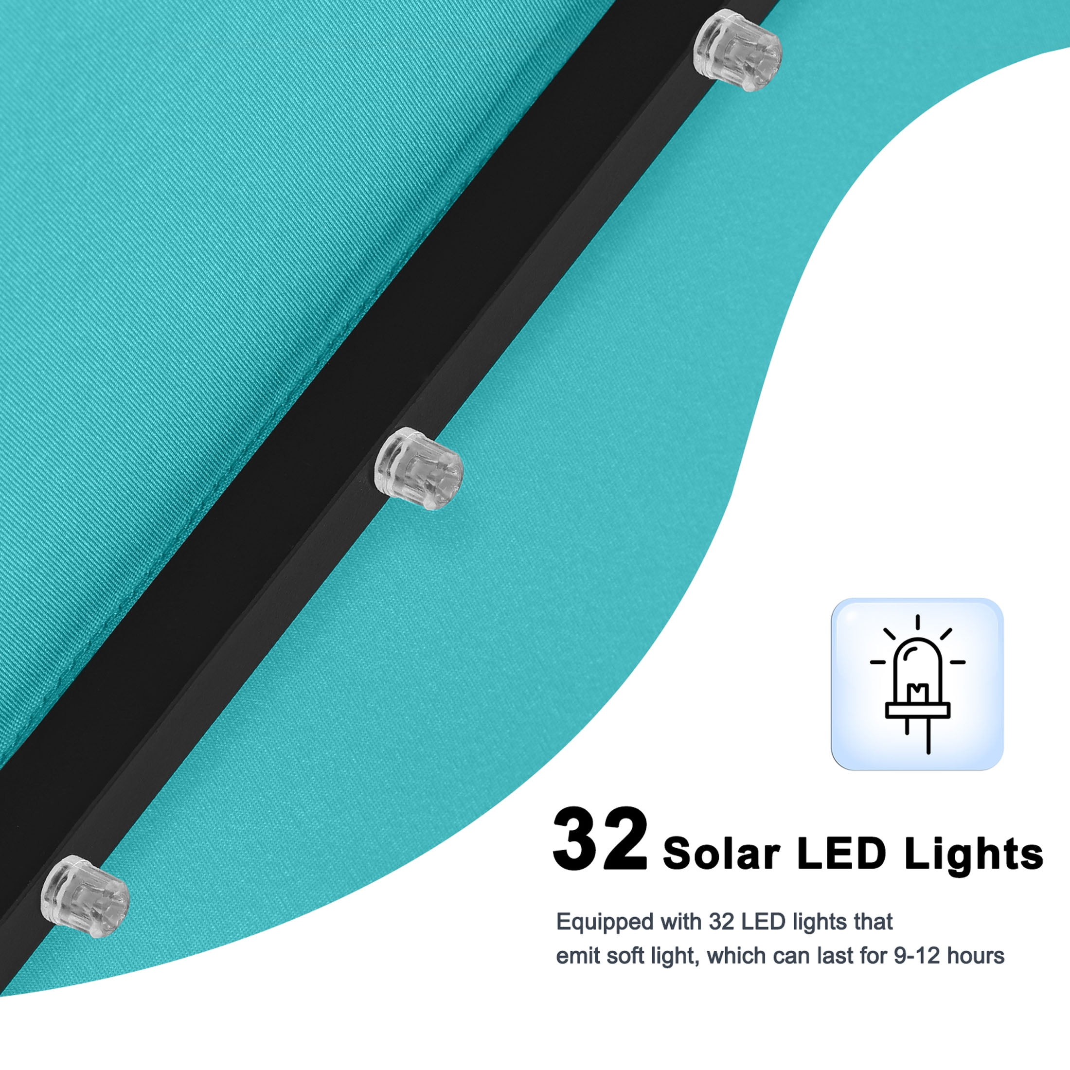 MASTERCANOPY 9ft Solar Patio Umbrella with LED Lights Tilt and Crank, Turquoise