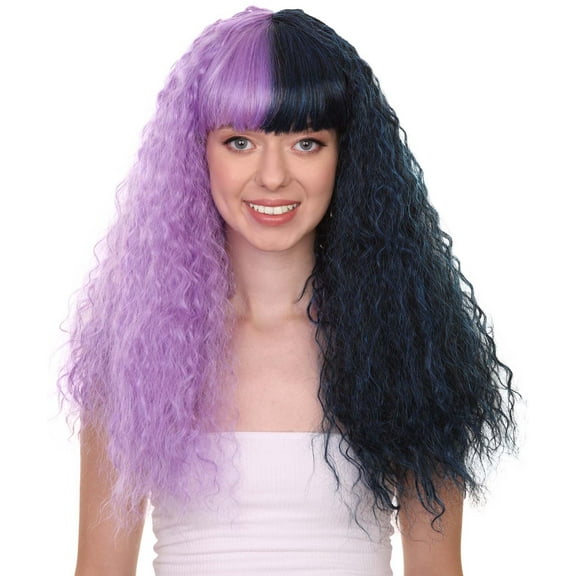 HPO Adult Women's Long Bob Wig | Wavy Purple & Black Wig | Premium Breathable Capless Cap, Synthetic Fiber