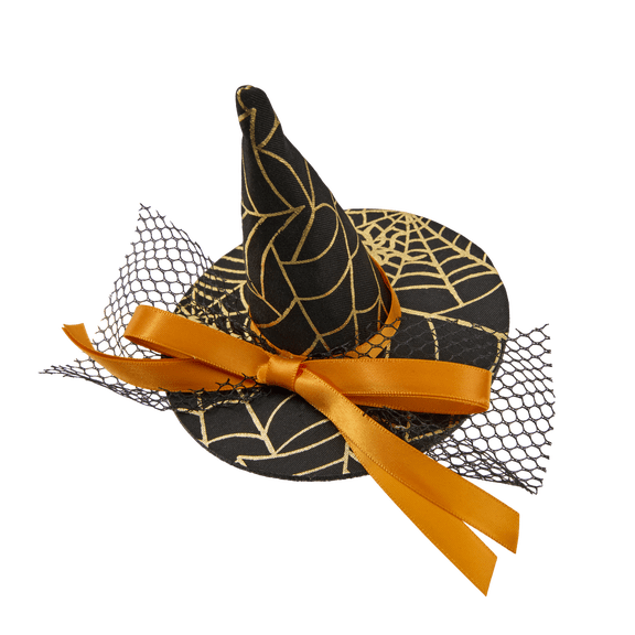 Scunci by Conair Witch Hat Salon Clip with Orange Bow and Spiderweb, Black, 1 Count