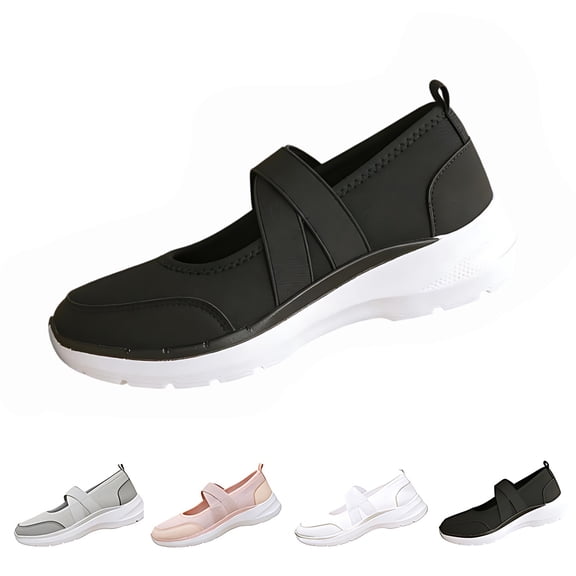 longantii Orthopedic Casual Shoes for Women Arch Support Slip on Non Slip Golf Shoes Wide Knitted Mesh Stretch Work Shoes Soft 2026 New Foam Shoes Black