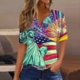 thumbnail image 2 of Fashion American Flag Shirts Women Cute Henley V Neck Button Down Shirts USA Flag Graphic Short Sleeve Tops Summer Dressy Casual Blouses Independence Day Patriotic T-Shirts Summer Tees, 2 of 5