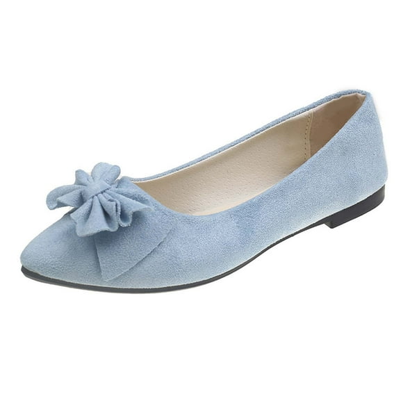 hopeusnice Clearance Women's Suede Bowknot Flat Shoes Pointed Toe Ballerina Flats Comfortable Slip On Loafers Ladies Ballerina Shoes for Wedding Party Light Blue 38
